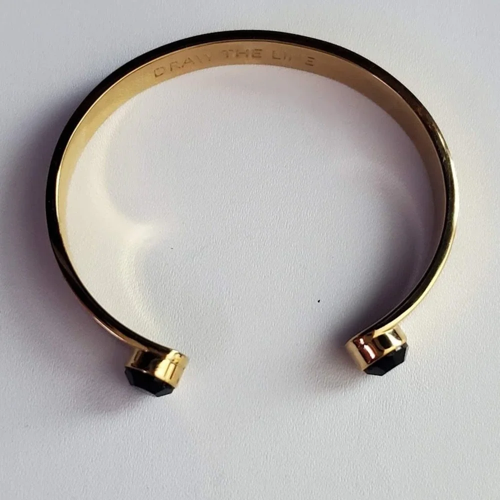 Kate Spade Draw The Line Gold Tone Cuff Bracelet with Black Crystal Accents - Picture 6 of 8